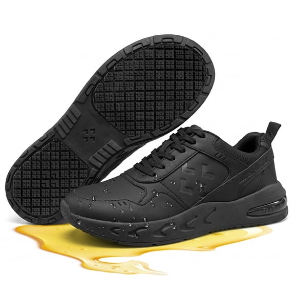 SPIEZ® Women's Slip Resistant Shoes,Waterproof Non Slip Work Shoes,Lightweight Work Sneakers for Server|Nurse|Chef-Black,Size 8