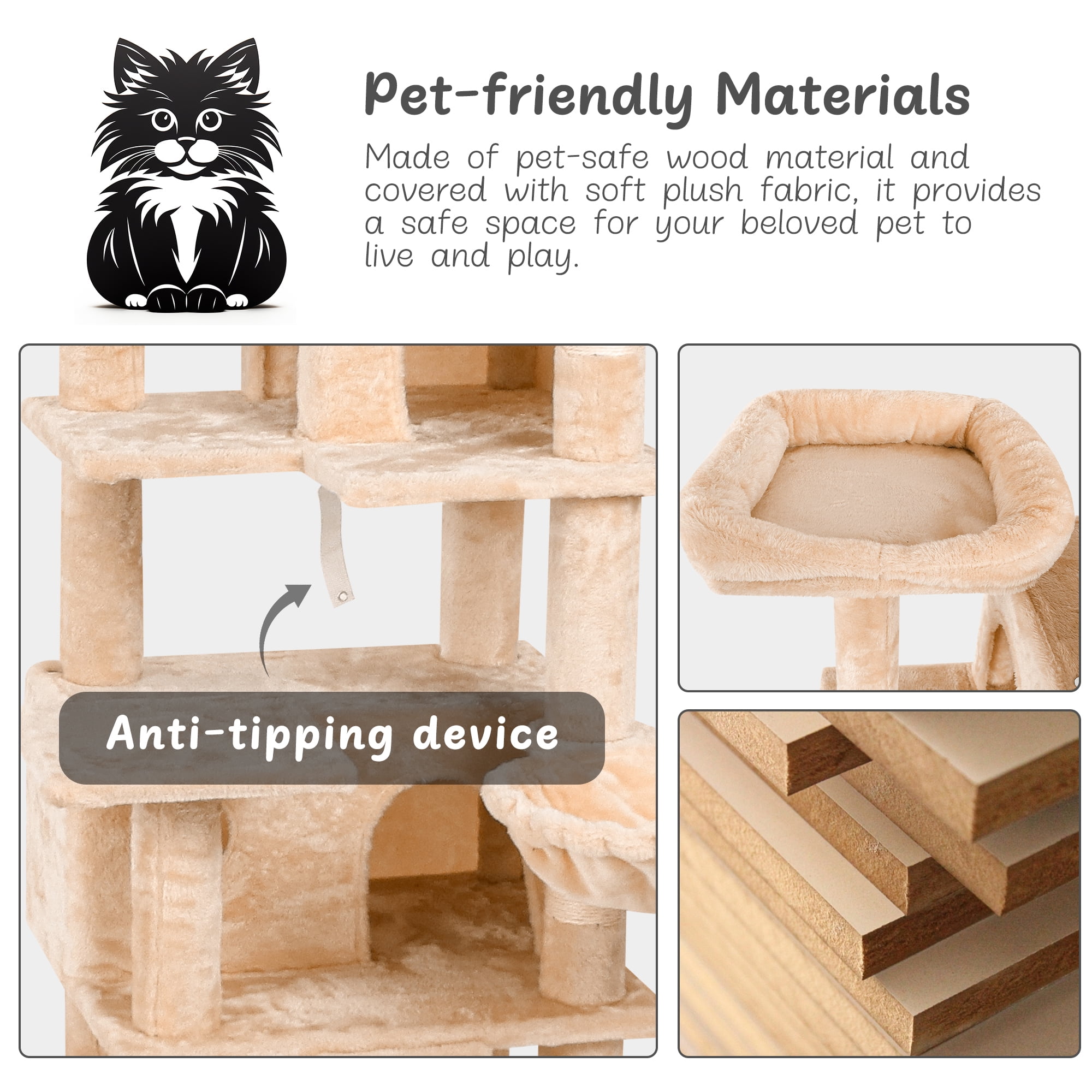 Pefilos 63" Cat Condo for Large Cats 20 lbs, Cat Tree Tower for Indoor Cats, Pet Club Cat Tree House Furniture, Beige Pefilos 63" Cat Condo for Large Cats 20 lbs, Cat Tree Tower for Indoor Cats, Pet Club Cat Tree House Furniture, Beige