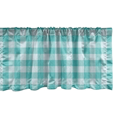 Ambesonne Turquoise Blue Window Valance, Soft Tones Checkered, 54" X 18", Pale Blue Turquoise