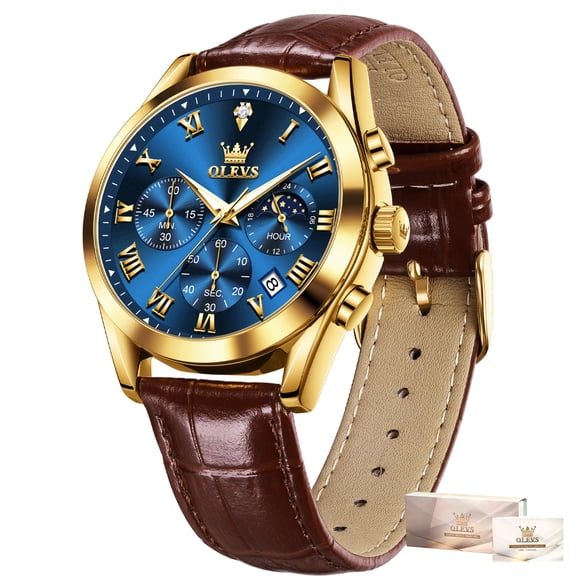 OLEVS Watches for Men Luxury Dress Analog Quartz PU leather WaterProof 6 Hands Multifunction Casual Luminous Fashion Date Moon Phase Easy Read Mens Wrist Watches Reloj Para Hombre