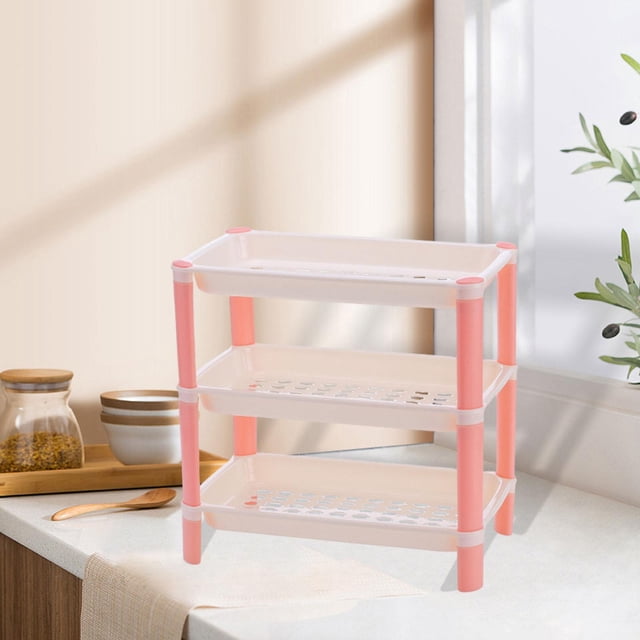 Estrata de almacenamiento de escritorio Organizador de escritorio Estable Estable 3 capas Gran capacidad Cosmética Estantería de almacenamiento Desk Rosa