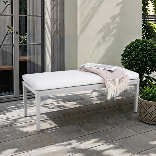 Outdoor Patio Aluminum Stationary Bench With Sunbrella Fabric Cushion , Grayish