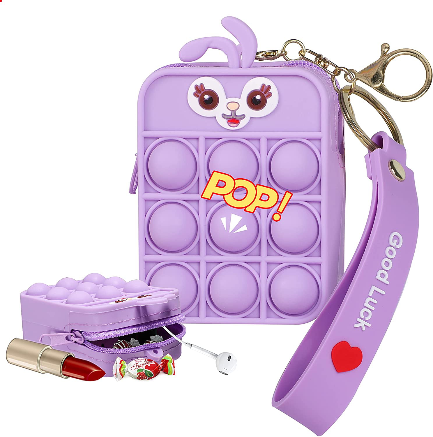 Fidget Fidgets Coin Purse Mini Keychain Silicone Cute Kawaii Cartoon Design Small Zipper Change Pouch Purses Toy Purse Fidget Purse Coins Toys Push Bubble Toy for Kids Child Girls Girly Pouches