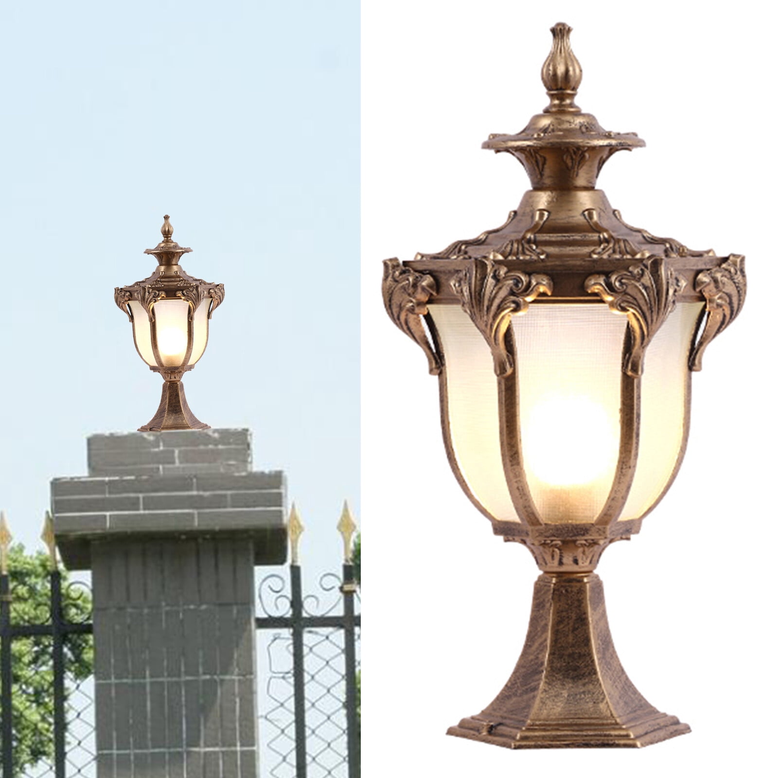 20*41cm Outdoor Post Light Lamp FixtureBronze Vintage Bronze Lantern Garden Gate Column Lamp with Stable Base
