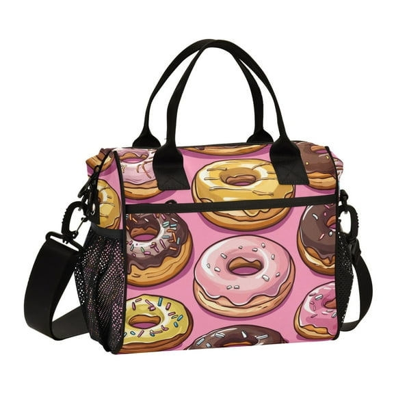 FORMRS Insulated Lunch Bag Unisex Large Capacity with Shoulder Strap, Cute Doughnuts Pattern