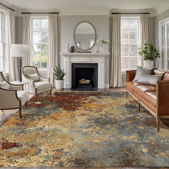 6x9 Area Rugs, Brown Gray Non-Skid Rubber Backing Large Rectangle Rugs - Living Room Bedroom Home Office, Rustic Abstract Gradient Mottled Texture Indoor Floor Mat Carpets Washable Rug