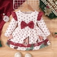 thumbnail image 2 of Odeerbi Infant Girls Ruffle Long Sleeve Christmas Dress Bowknot Dots Print Party Princess Dress Fall Winter Birthday Christmas Polka Print Bow Dress White, 2 of 8
