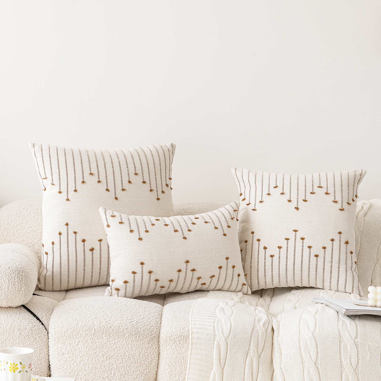 Skodaer Boho Decorative Throw Pillow Covers Beige and Brown Striped Pillow Case,18x18,2 Count