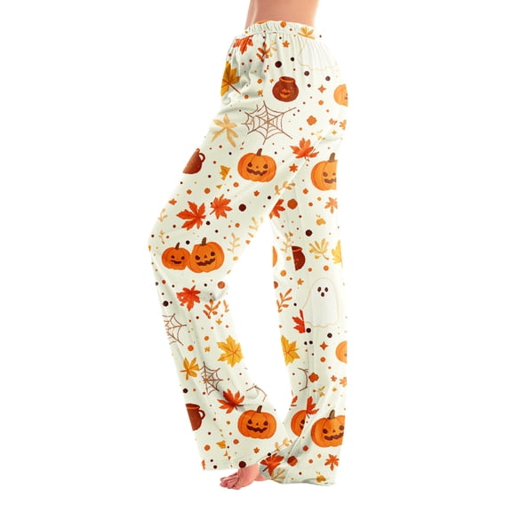 Garbnen Halloween Women Pajamas Pants Funny Ghost Pumpkin Spider Web Print Womans Lounge Pants Spooky Fall Comfy Sleep Pants for Women