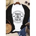 thumbnail image 1 of ABPHQTO Camiseta gráfica de manga corta con estampado de letras Trick Or Treat de mujer en blanco, 1 of 5
