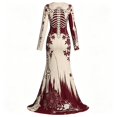 thumbnail image 5 of Xijirk Women Halloween Skeleton Rose Printed Maxi Dress Long Sleeve Crewneck Fitted Floor Length Outfit for Evening Party Themed Occasion,5XL, 5 of 5