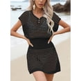 thumbnail image 4 of Anygrew Women's Short Sleeve Crochet Swimsuit Cover Up | V Neck Decorative Button Front Bathing Suit Beach Dress | Slim Fit Hollow Out Summer Swimwear Coverups, 4 of 7