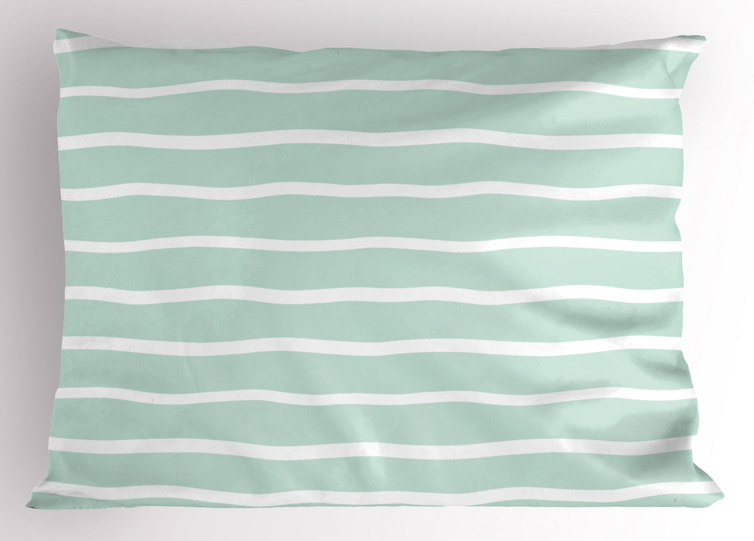 Mint Pillow Sham Horizontal Wavy Lined Color Striped Abstract Soft
