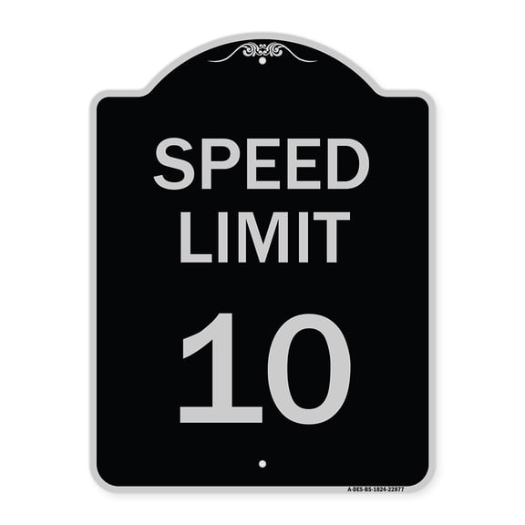SignMission Designer Series Sign - Speed Reduction Sign Speed Limit 10 Mph | Black & Silver 18" x 24" Heavy-Gauge Aluminum Architectural Sign | Protect Your Business & Municipality |