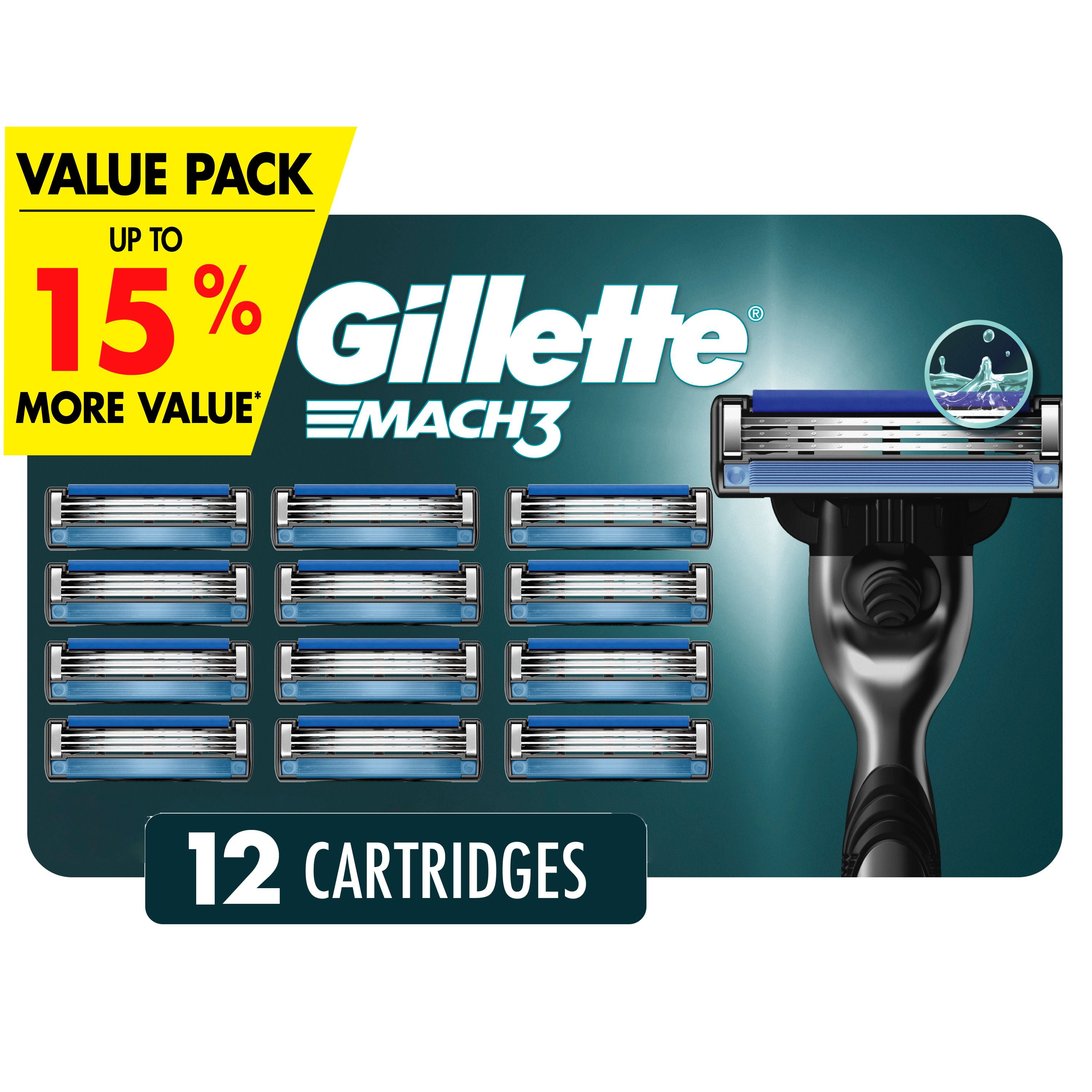 Gillette Mach3 Razor Blade Refills, 12ct Razor Cartridges, Razor Refills for Men With Lubrication Strip, 3-Blade Razor Blades for Close Shave, 12CT