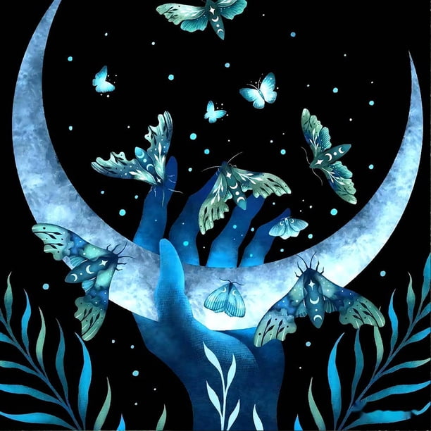 Juego de pintura de diamante para adultos, redondo completo, con cristales de diamante, luz de la luna, mariposa, juego de arte para principiantes, pintura de diamante 5D para decoración de la pared