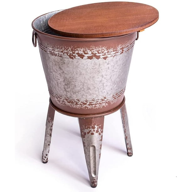Farmhouse Accent Side Table Galvanized Rustic End Metal Storage Bin Wood Cover Coffee Or Tail Com Galvanized Rustic End Table Metal, Galvanized Coffee Table With Storage