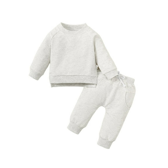 Newborn Baby Boy Clothes Solid Color Gray Round Neck Top and Pants Set 2PCs Infant Fall Summer Outfits