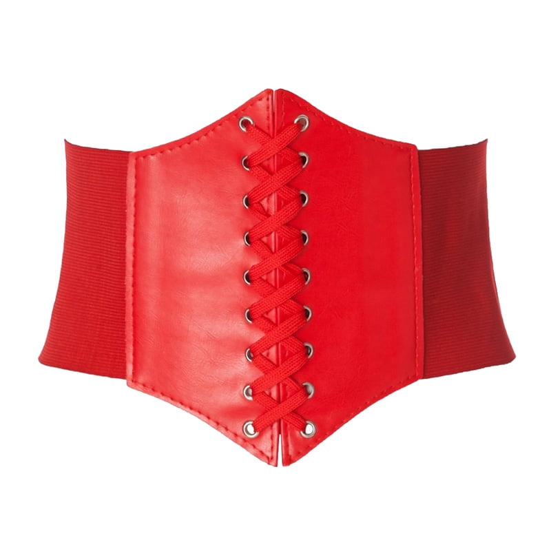 Festnight Women Corset Belt PU Leather Lace-Up Elastic Cincher Wide ...