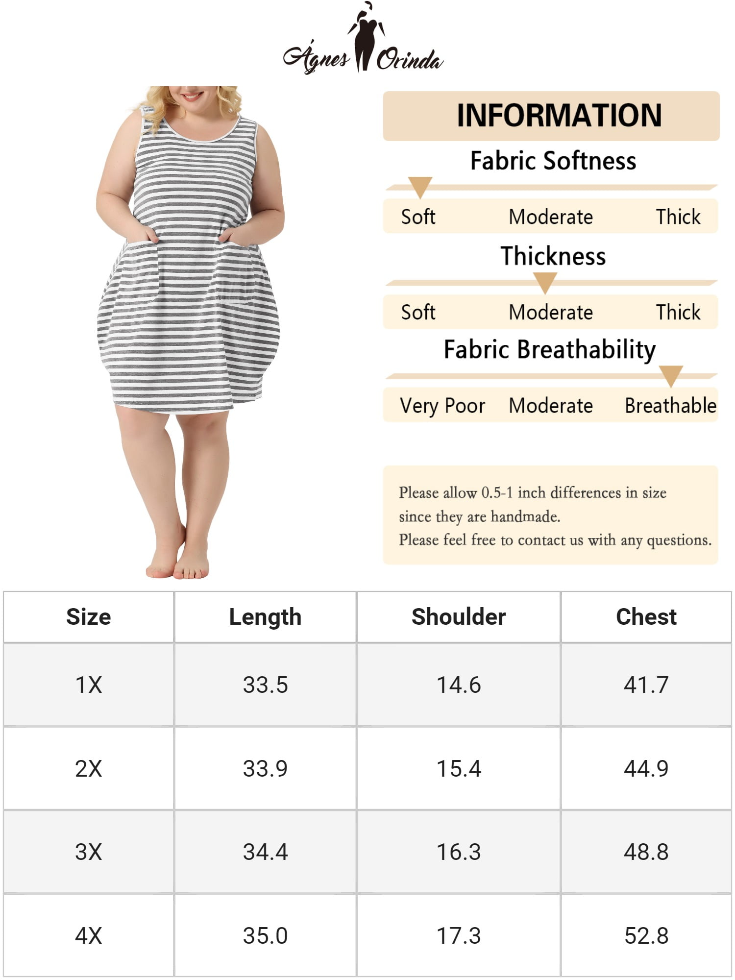 Unique Bargains Women's Plus Sleeveless Nightgowns Pockets Nightshirt 1X Grey