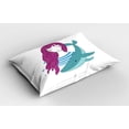 thumbnail image 2 of Ambesonne Retro Pillow Sham 2 Pack, Teen Girl with a Whale, 36"x20", Turquoise Magenta, 2 of 3
