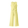 thumbnail image 4 of Busydd Business Casual Outfits for Women Round Neck Button Front Vest and Pant Suits Fall Fashion Solid Color Two Piece Sets S, 4 of 7
