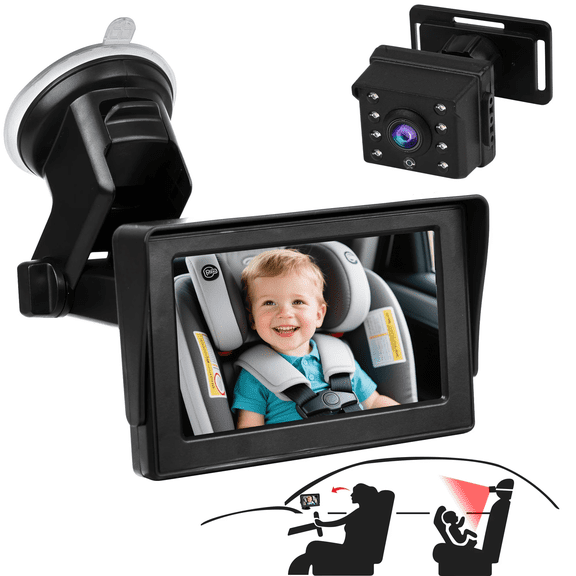 BUSATIA Baby Car Mirror, 4.3" HD Night Vision Function Car Mirror Display, Safety Car Seat Mirror Camera Monitored Mirror with Wide Crystal Clear View, Aimed at Baby, Easily Observe The Baby’s Move
