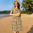 thumbnail image 4 of Easygdp Brown Flowers para Vestido Transpirable de Mujer, Vestido Suelto de Manga Corta con Pliegues y Bolsillos para el Verano, 4 of 6