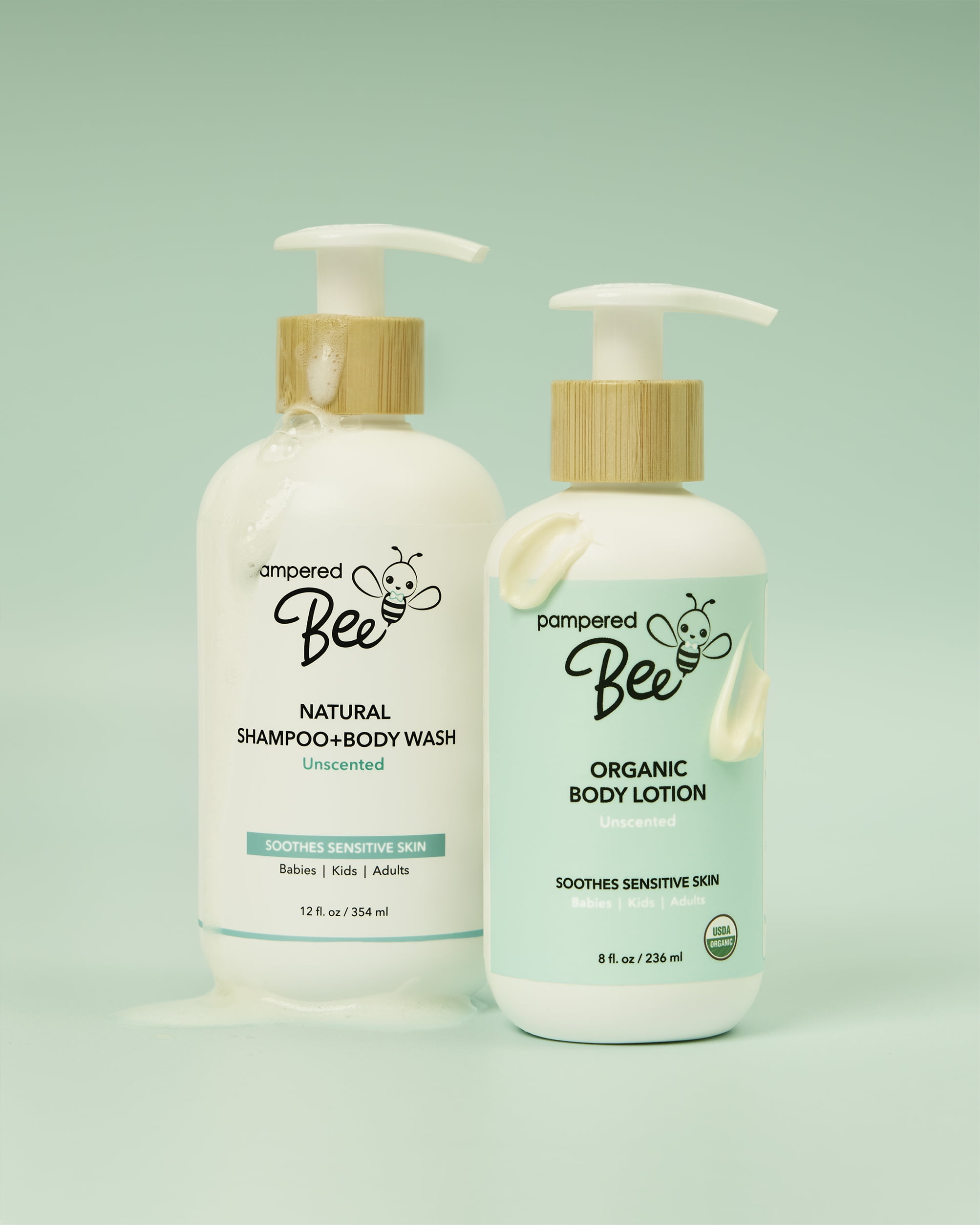 (6 pack) Pampered Bee Natural Unscented Shampoo & Body Wash, 12 fl oz