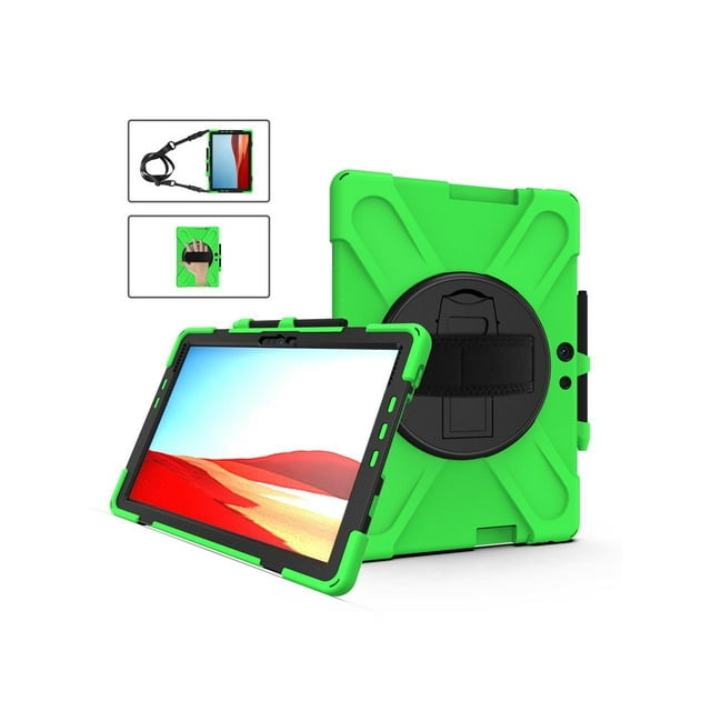 Microsoft Surface Pro X 13 inch Case Shockproof Protective Cover with Pen Holder Hand Strap Rotating Kickstand and Shoulder Strap