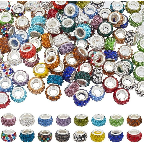 1 Box 120pcs Rhinestone Large Hole Beads Resin Large Hole Beads Crystal Loose Spacer Bead Rondelle Bead Bulk for Jewelry Making Pen Beadable Assortment Necklace Bracelet Key Chain DIY Crafts
