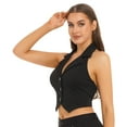 thumbnail image 4 of HULIJA Women Halter Neck Notch Lapel Vest Backless Button Up Crop Tops Waistcoat Black XXL, 4 of 7
