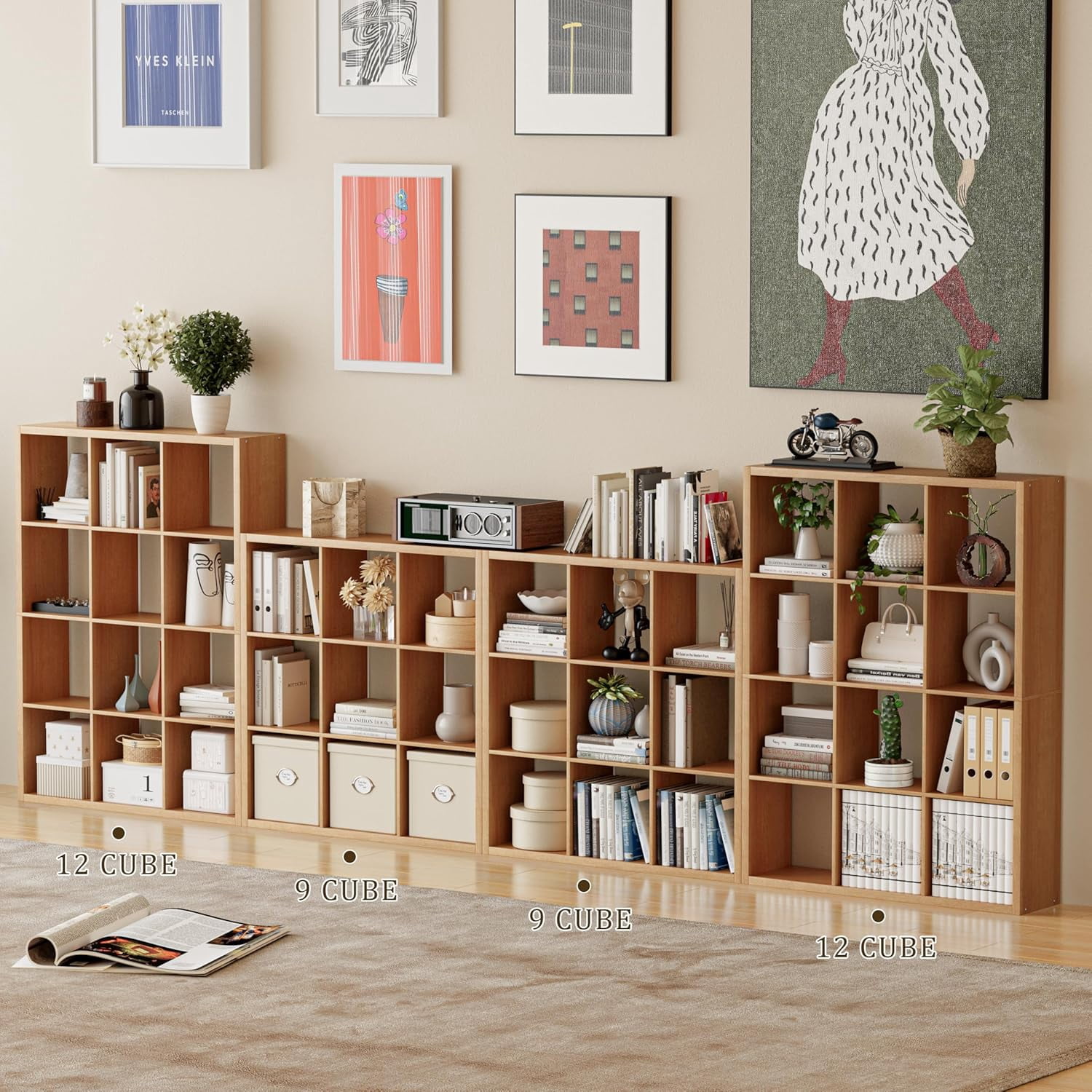 Anhdah 9 Cube Storage Organizer Bookshelf, Natural-Oak Wooden Bookcase Storage Shelf, Sturdy 9-Cube Organizer for Living Room, Bedroom, Home Office, Easy Assembly
