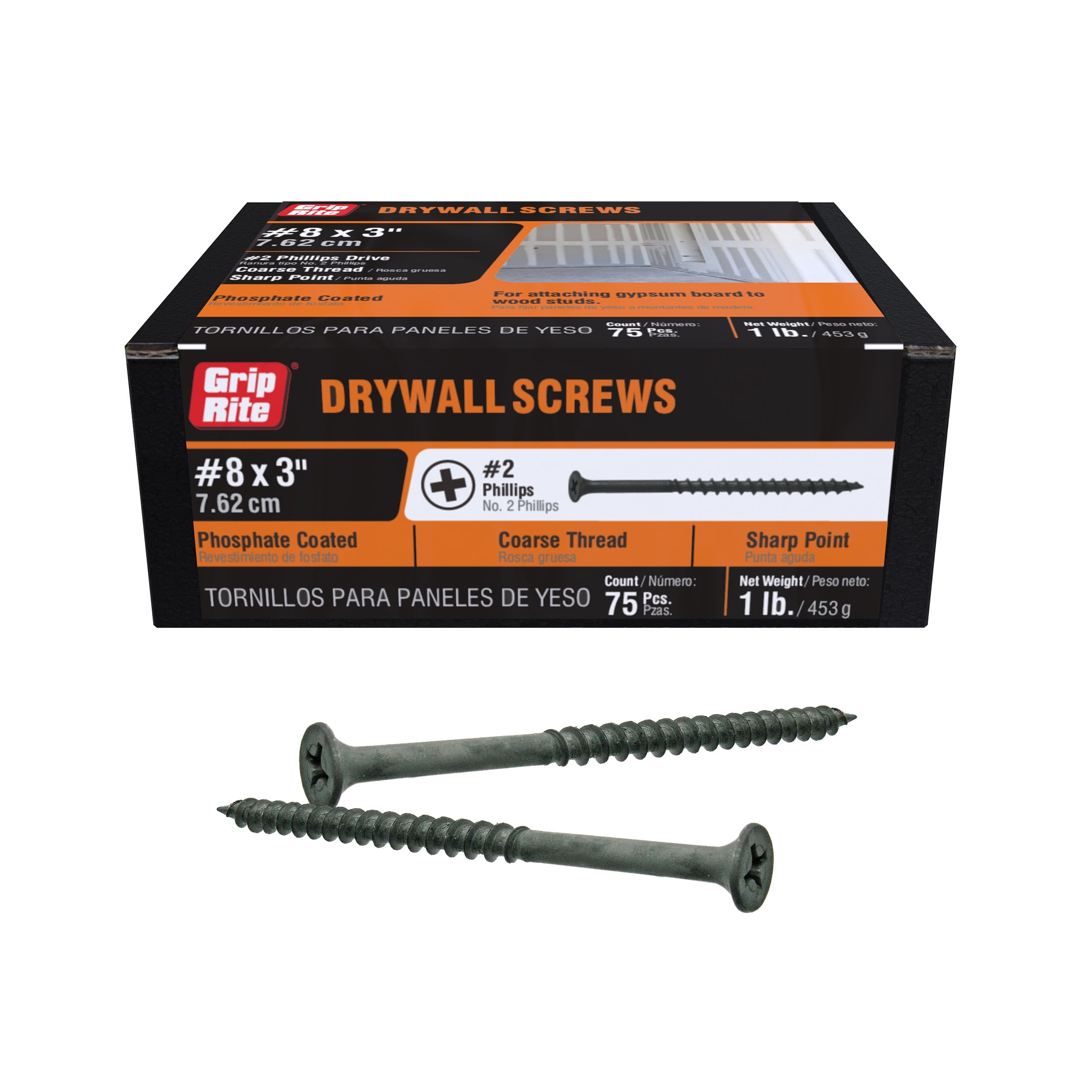 Grip-Rite #8 x 3 in. Phillips Bugle-Head Coarse Thread Sharp Point Drywall to Wood Screw 1 lb.