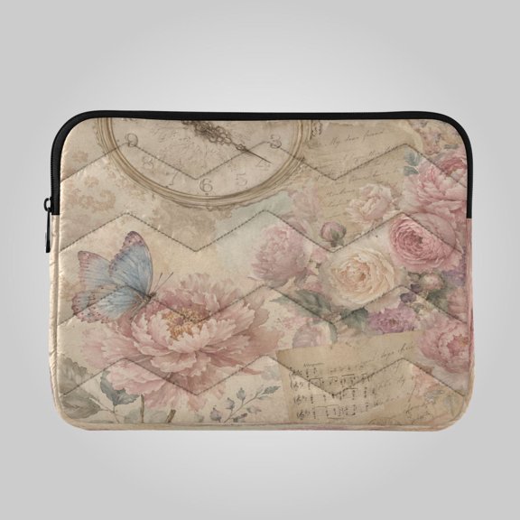 13in Laptop Bag Briefcases Computer Inner Bags Computer Bags Laptop Sleeves Work Travel School Bag Vintage Peony Clock Pattern