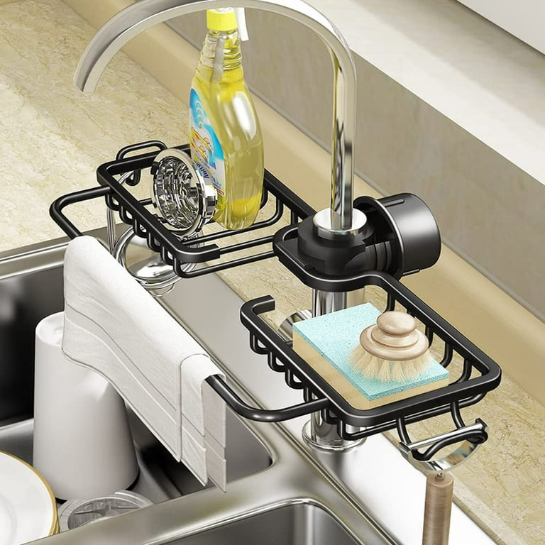 Faucet Sponge Holder Kitchen Sink Caddy Organizer over Faucet Hanging Faucet  Drain Rack for Sink Organizer (Normal, Golden)