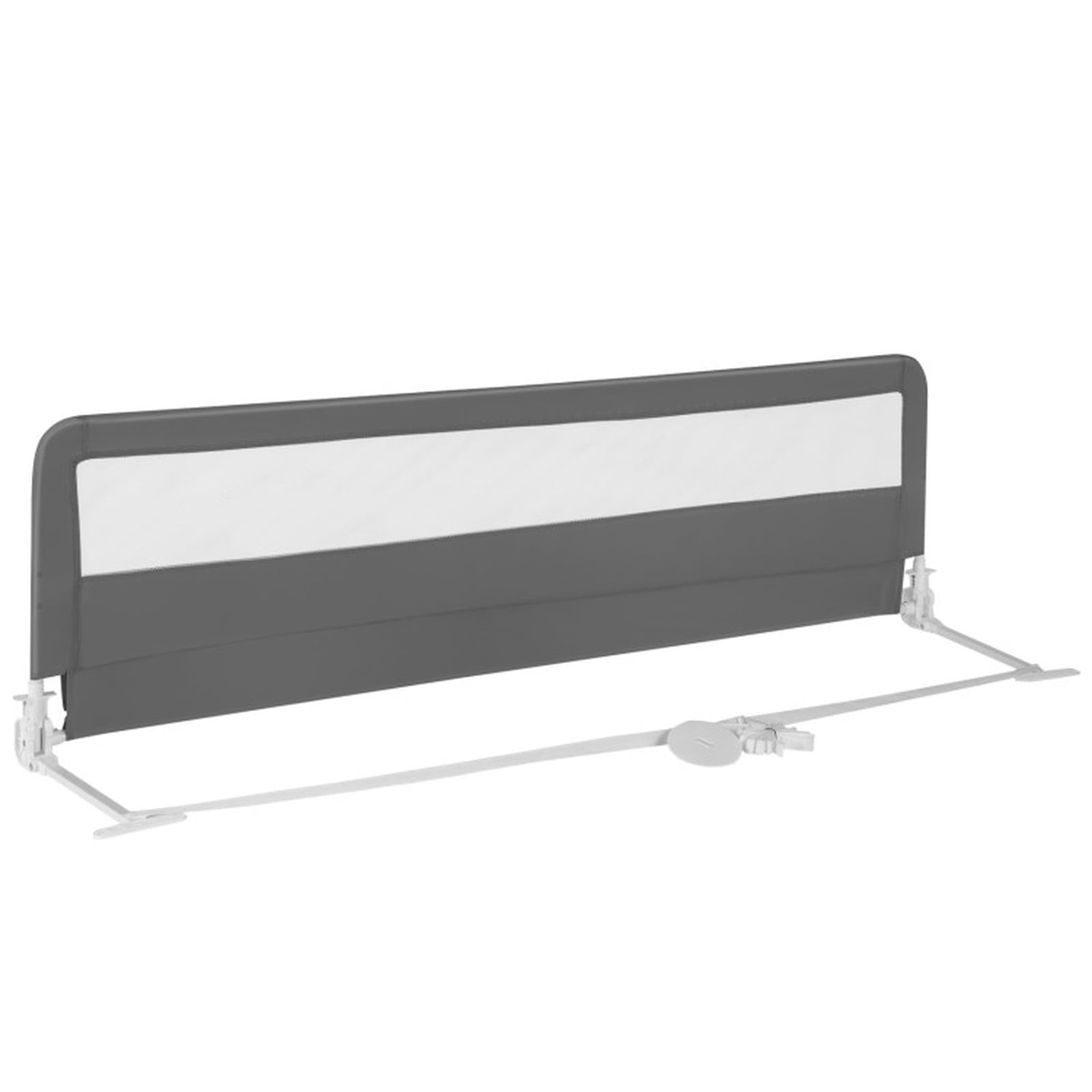 SUGIFT 71 Inch Extra Long Swing Down Bed Side Rails Guardrail with Ventilated Mesh Adjustable Safety Belt Oxford Cloth and Reinforced Steel Frame for Bedside, Gray
