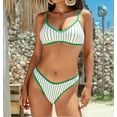 thumbnail image 2 of Women'S Bikini Sets Scoop Neck Padded 2 Piece Swimsuits High Cut Low Rise Cheeky Bathing Suit Green & White  S, 2 of 8