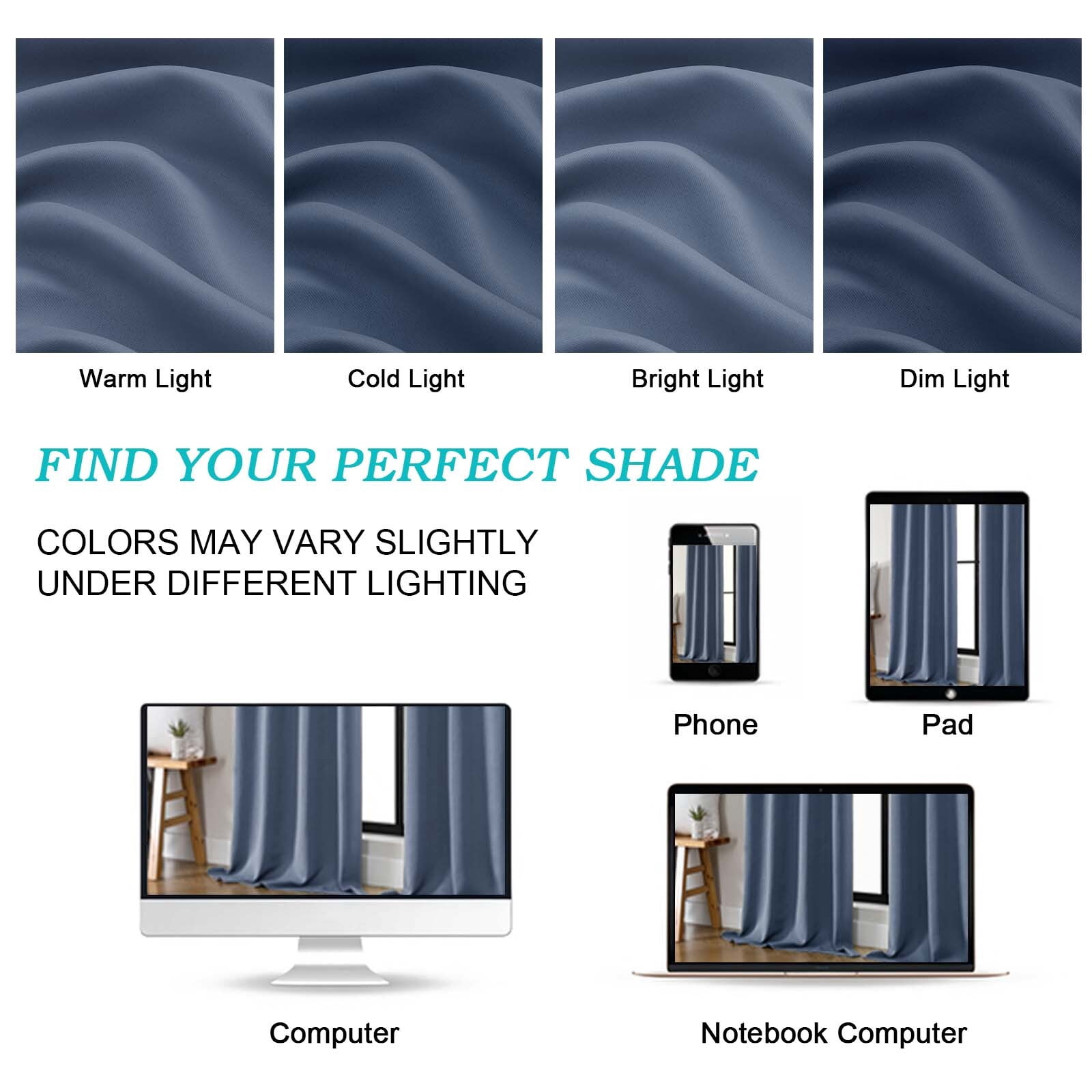 Patin Denim Blue Blackout Curtains 84 Inches Long 2 Panels, Room Darkening Rod Pocket Bedroom Curtains, Solid Thermal Insulated Drapes for Dining Room Living Room, Each Panel 40" W x 84" L