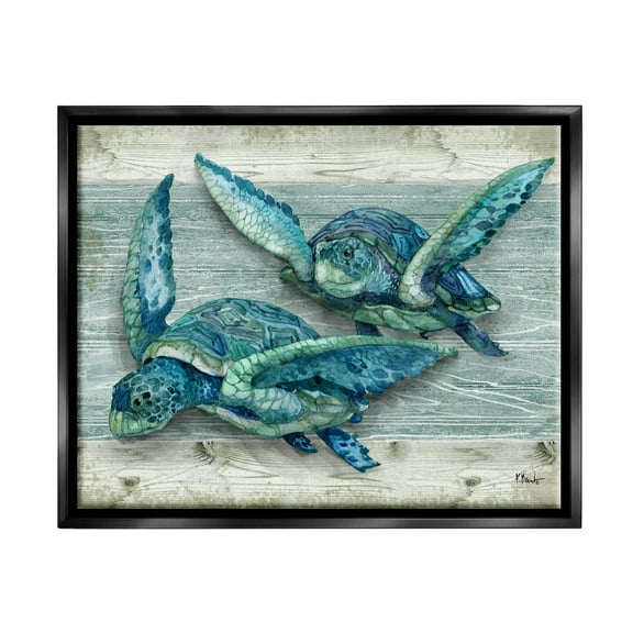 Stupell Industries Northpoint Sea Turtles Sealife Graphic Art Jet Black Floating Framed Canvas Print Wall Art, Design by Paul Brent