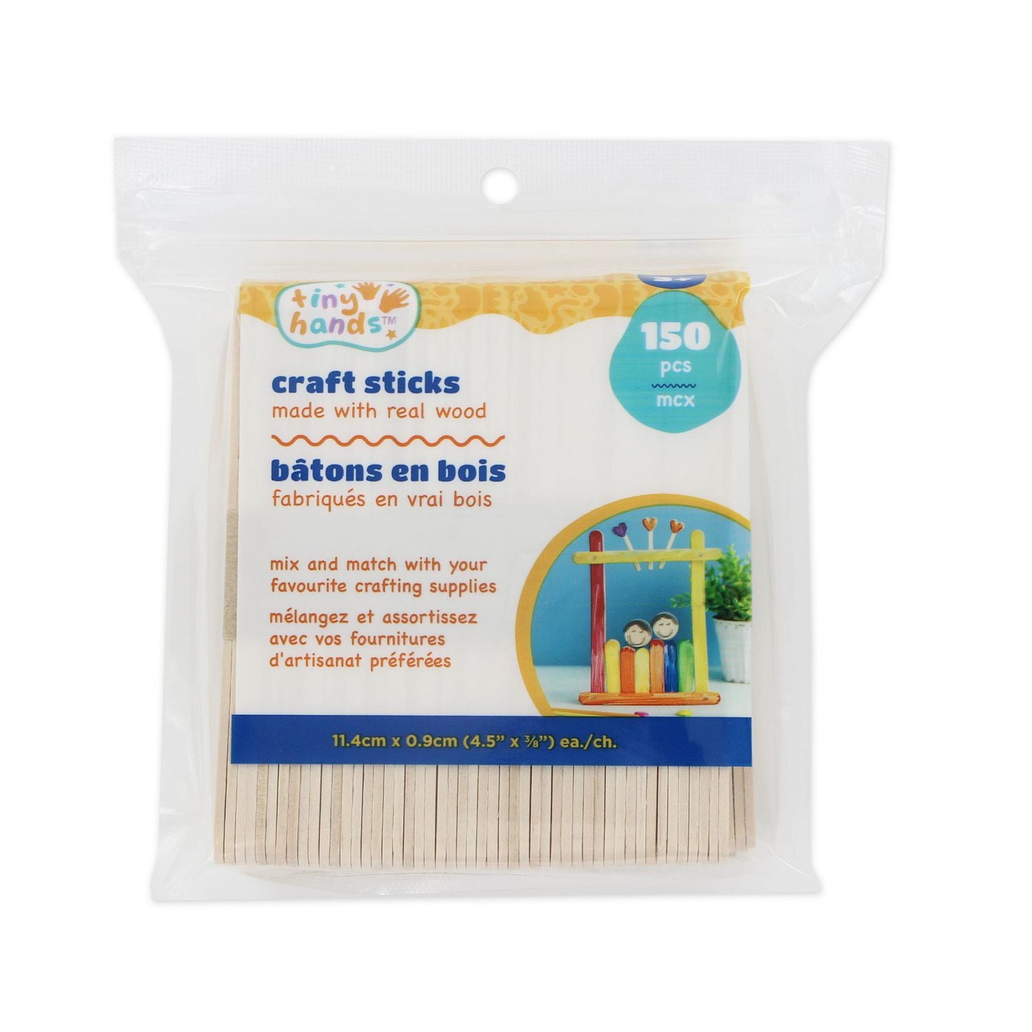 TINY HANDS Wooden Craft Sticks, 150 pcs, Real Wood, 11.4cm x 0.9cm, Age 3+, Kids, Crafts, WOODSTK11.5CM 150PCS