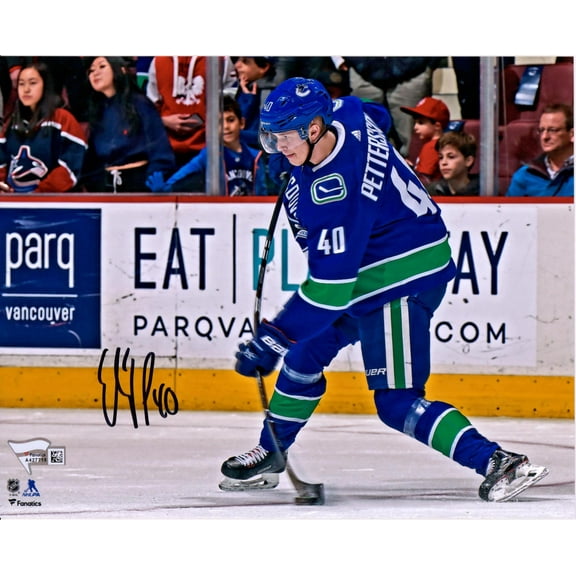 Elias Pettersson Vancouver Canucks Autographed 8" x 10" Blue Jersey Shooting Photograph - Fanatics Authentic Certified