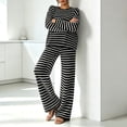 thumbnail image 4 of Aimik Lounge Sets for Women Striped Long Sleeve Crewneck Top and Wide Leg Long Pants Set Fall Winter Casual Womens Striped Set, 4 of 6