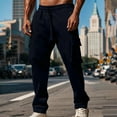 thumbnail image 3 of Havenre Mens Cargo Sweatpants Drawstring Elastic High Waist Athletic Jogger Pants Loose Fit Casual Straight Leg Workout Sport Pants with Multi-Pockets Navy M, 3 of 8