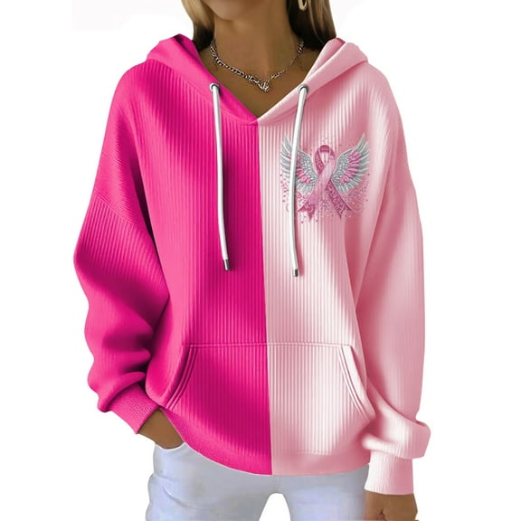 YNGKMEA In October We Wear Pink Sweatshirt Pink Angel Wings Shirt Support Survivor Hoodie Women Breast Cancer Awareness Shirt Light pink L