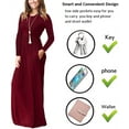 Women Long Sleeve Loose Plain Maxi Pockets Dresses Casual Long Dresses