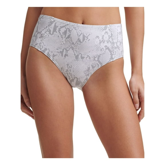 DKNY Women's Silver Snake Print Stretch Seam-Front Lined Full Coverage UV Protection High Waisted Swimsuit Bottom S