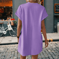 thumbnail image 3 of Solid Color Round Neck Loose Short Sleeve Pocket Dress M, 3 of 4
