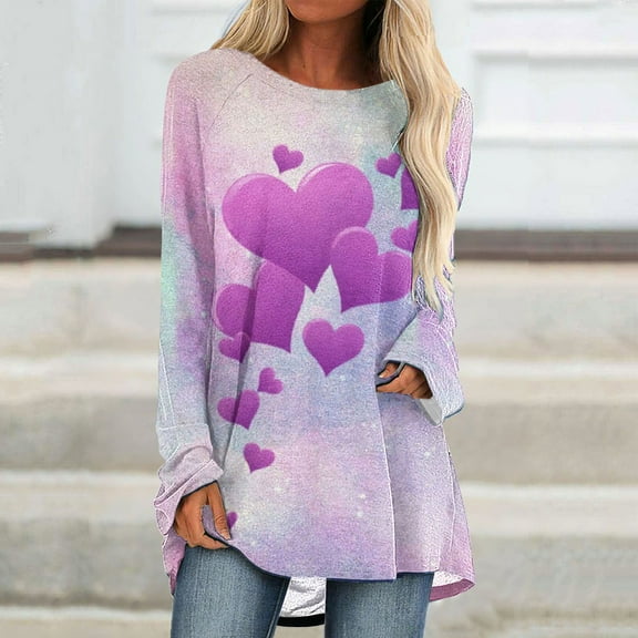 Brilliant Valentine Sweater for Women Women Casual Printed Crew Neck Pullover Top Plus Size(Multi-color,XXXL)
