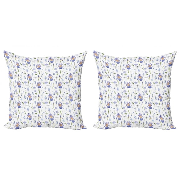 Garden Art Throw Pillow Cushion Cover Pack of 2, Blossoming Flowers and Dragonfly Motif Thriving Romantic Nature Illustration, Zippered Double-Side Digital Print, 4 Sizes, Multicolor, by Ambesonne